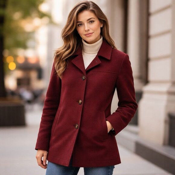 Tommy Hilfiger Jackets & Blazers - Tommy Hilfiger Womens Small Burgundy Wool Blend Quilted Car Coat